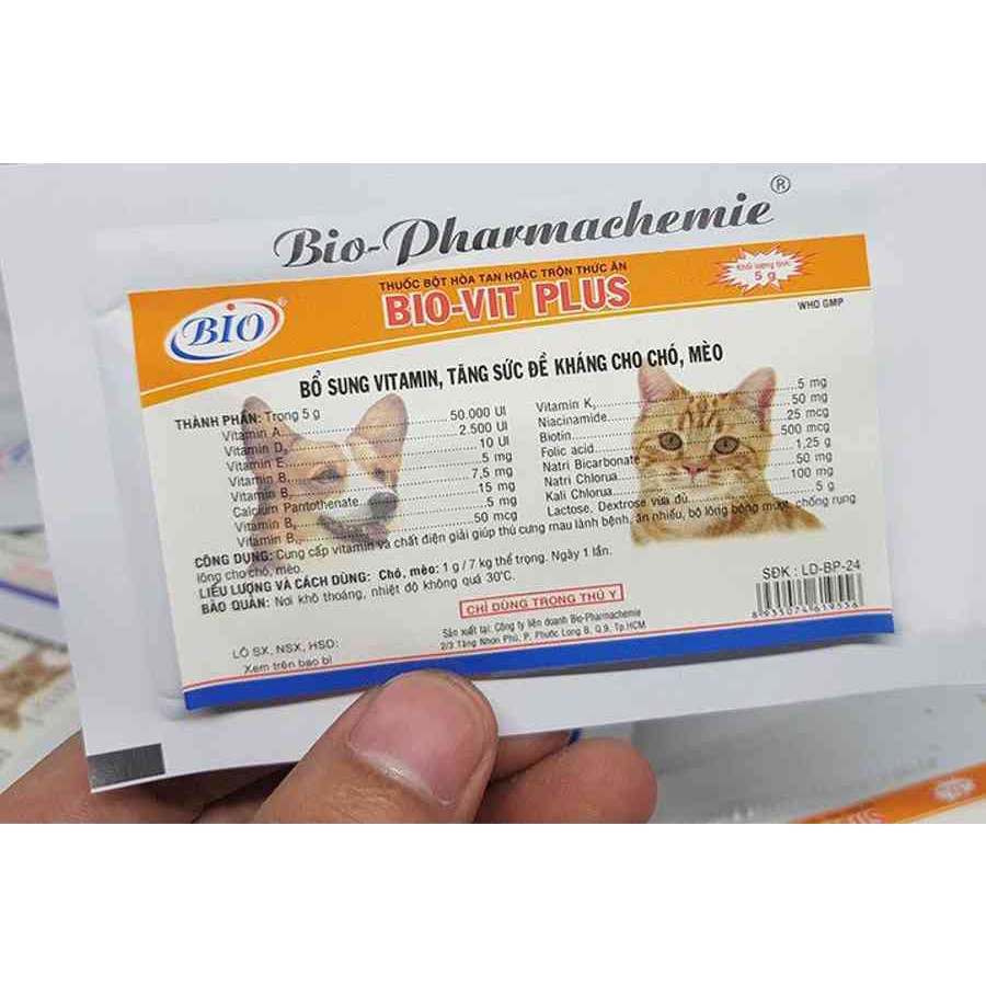 Gói bổ sung vitamin,đề kháng ,mượt lông cho chó mèo biovit plus - 5gr