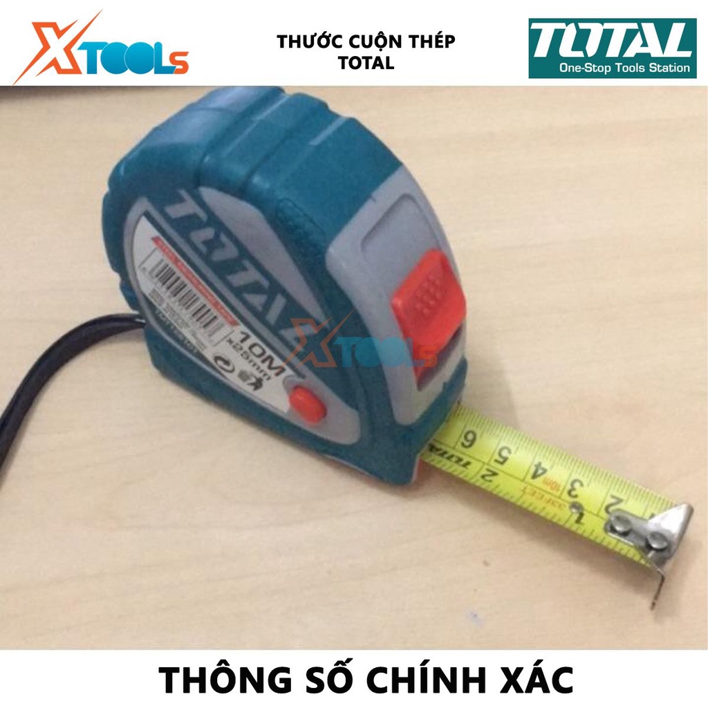 Thước cuộn thép TOTAL | thước kéo thép nền vàng chiều dài 3m - 10m bề rộng lá thước 16mm - 25mm đo lường, đo đạc chính x