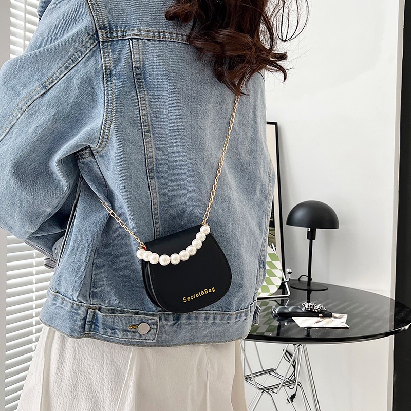 Túi Xách JASMIN NOIR Da PU Hình Yên Ngựa Đính Ngọc Trai Thời Trang Cho Nữ