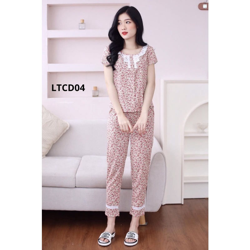 Bộ quần áo mặc nhà nữ tay cộc quần dài chất lụa mềm mịn | BigBuy360 - bigbuy360.vn