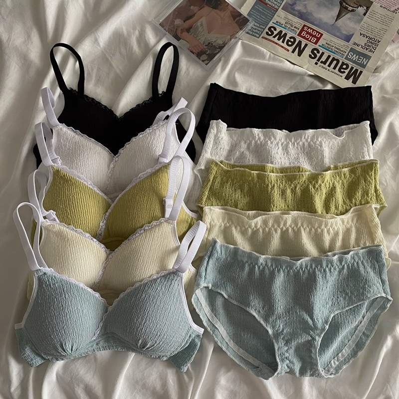 Set 1 Bộ Áo lót vải cotton Mềm Mại Nâng Ngực + Quần Lót 5 Màu Tùy Chọn Thời Trang Xinh Xắn Cho Nữ