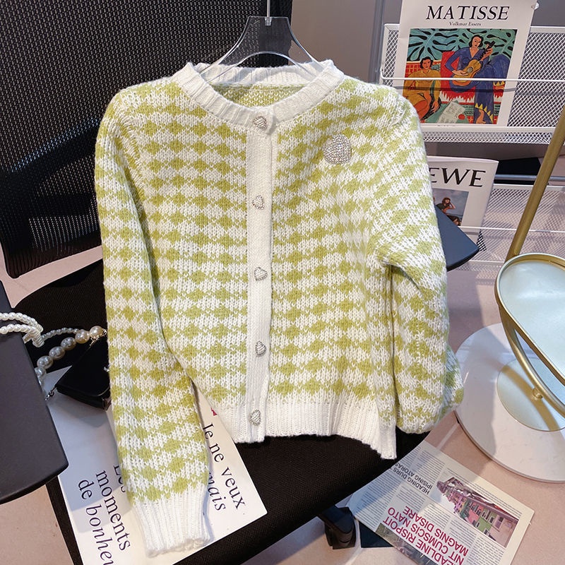 Áo Khoác cardigan Dệt Kim Phối Nút Hình Trái Tim Phong Cách Hong Kong Thời Trang Mùa Thu