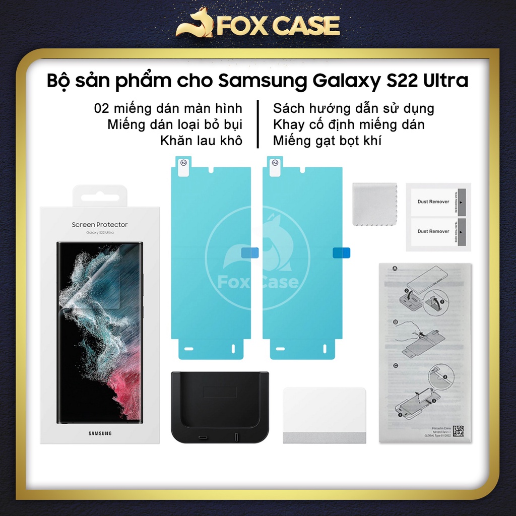 Bộ 2 miếng dán màn hình S23 Ultra, S23 Plus, S23, S22 Ultra chính hãng, có bán lẻ 1 miếng - Fox Case