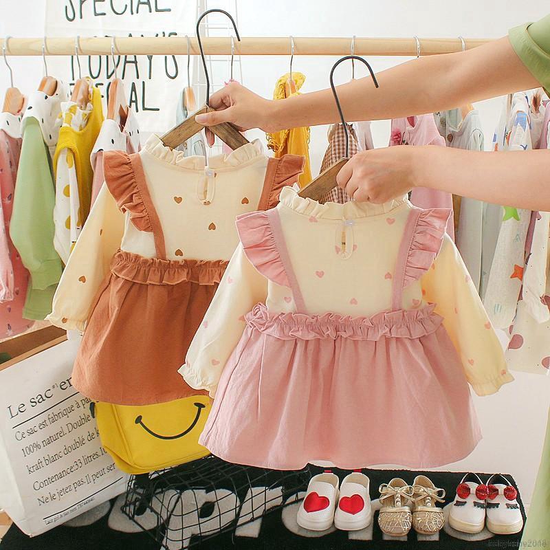 Váy dài tay phối họa tiết trái tim đáng yêu dành cho bé gái