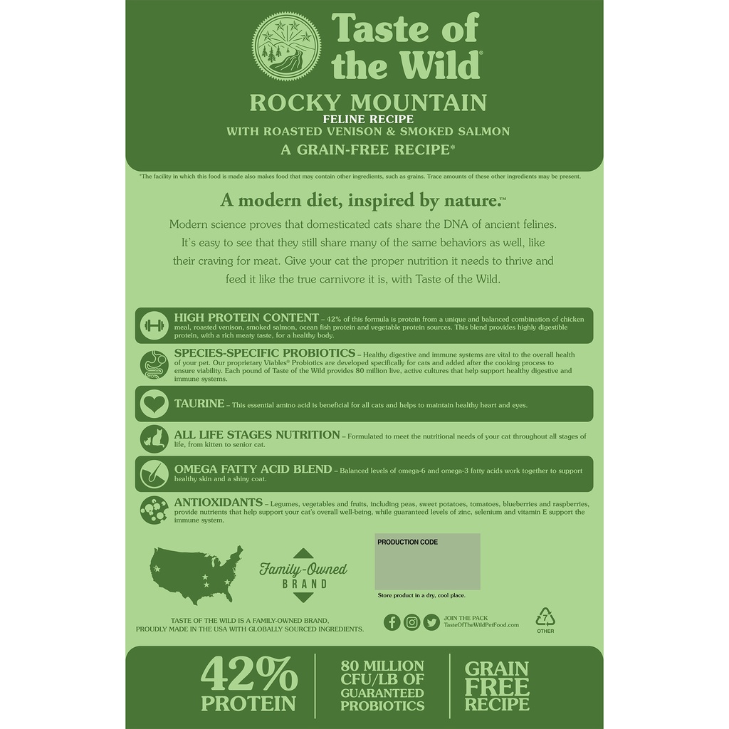 [𝐆𝐢𝐚́ 𝐡𝐮𝐲̉ 𝐝𝐢𝐞̣̂𝐭] Taste of The Wild  Nai nướng và cá hồi xông khói hạt khô cho mèo 2kg