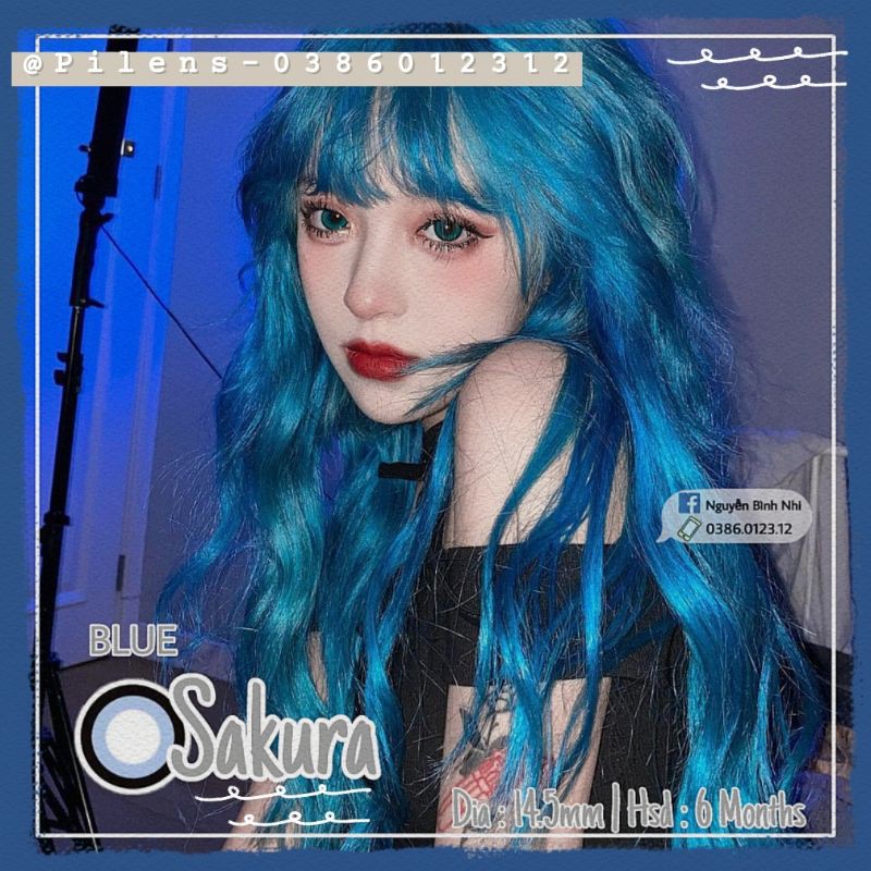 🌧 𝐿𝑒𝑛𝑠 𝑆𝑎𝑘𝑢𝑟𝑎 𝐵𝑙𝑢𝑒 - Xanh tây giãn to makeup cosplay  siêu xinh 🎀