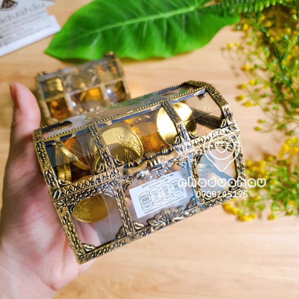 Một hộp sô cô la hình đồng vàng/rương vàng Thái Lan hộp xịn 112gam