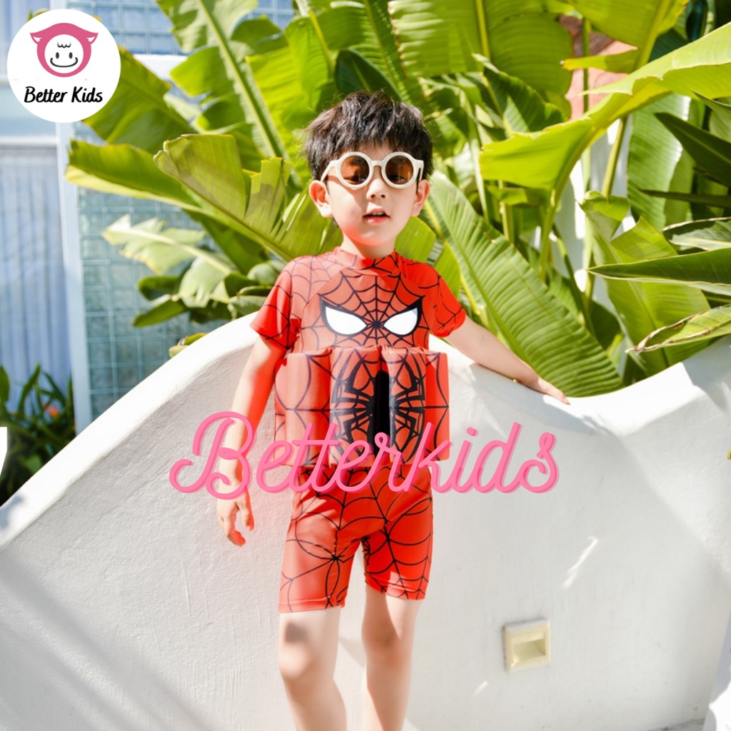 Đồ Bơi Người Nhện Cho Bé Kèm Mũ Và Phao Trợ Nổi