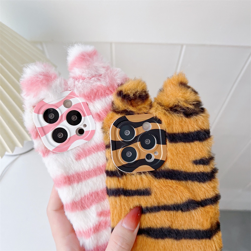 Ốp Điện Thoại TPU Mềm Phủ Lông Hình Hổ 3D Ấm Áp Mùa Đông Cho iPhone 13 12 11 Pro Max 12Pro 13Pro XR X XS Max 7 8 Plus