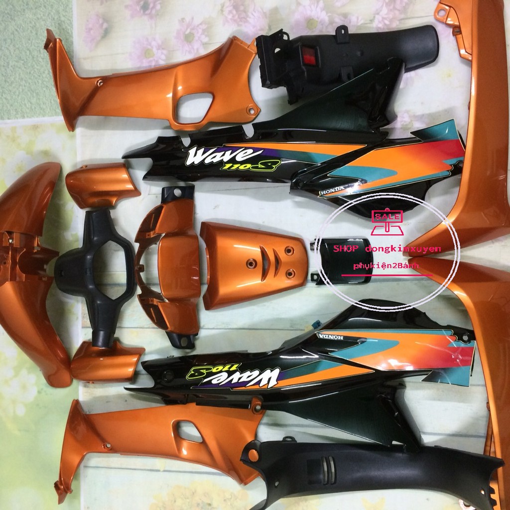 Dàn áo xe wave alpha -vỏ nhựa wave thái - wave 110 -wave nhỏ nhựa nguyên sinh ABS cao cấp màu Cam Đen
