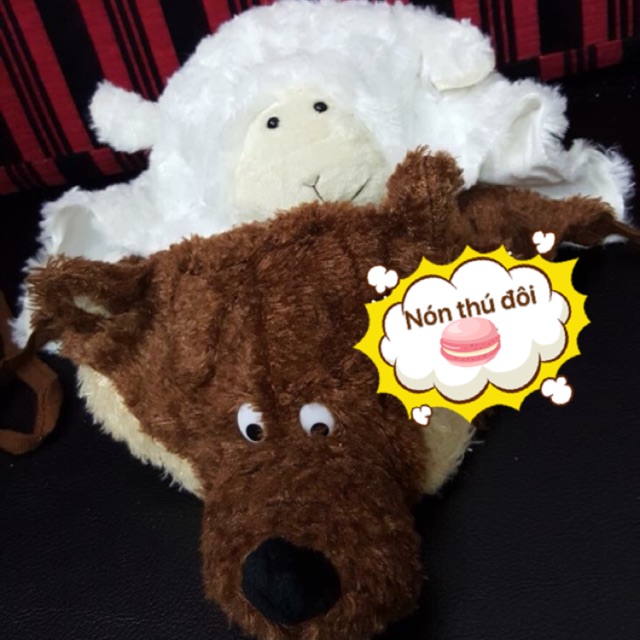 Gấu bông Nón thú đôi 2 đầu sói& cừu