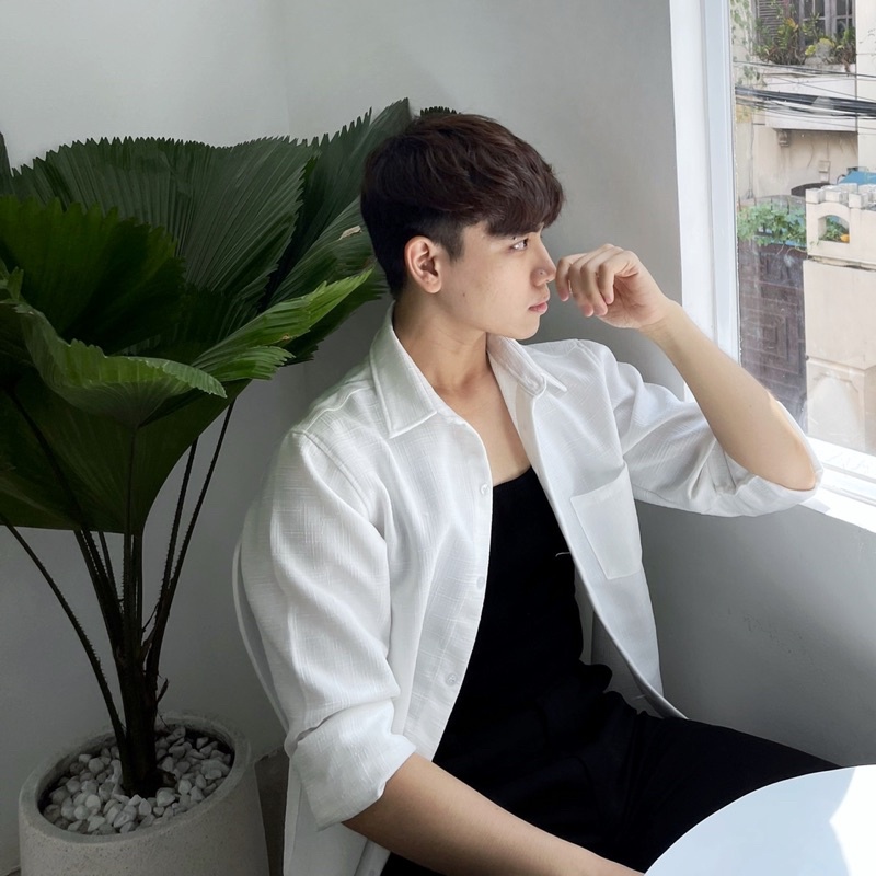 Áo Sơ Mi Nam Basic Unisex Vải Linen Xước Trắng/Đen Phong Cách Hàn Quốc Mr Smile 99 Shop