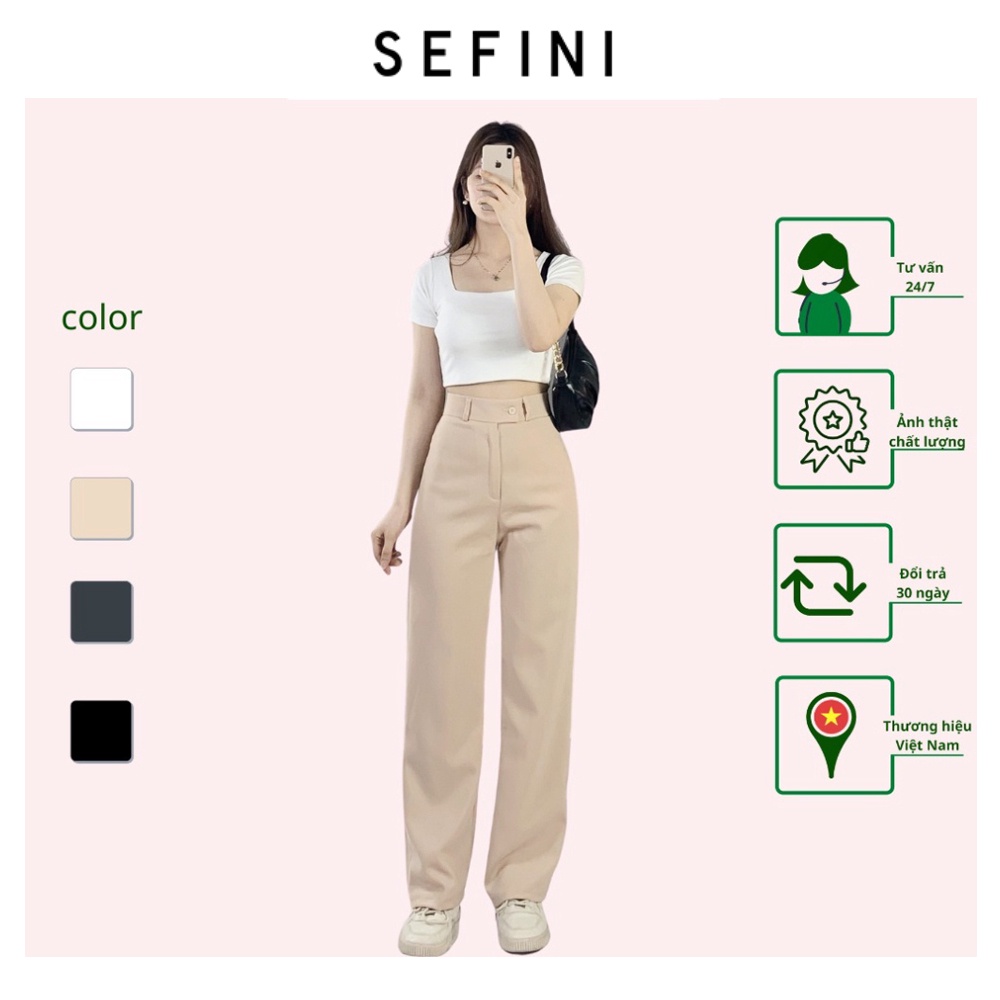Quần tây nữ công sở 09 SEFINI (5 màu), ống suông, dáng dài 100cm, vải tuyết mưa dày đẹp, không nhăn, cạp nhỏ, tôn dáng