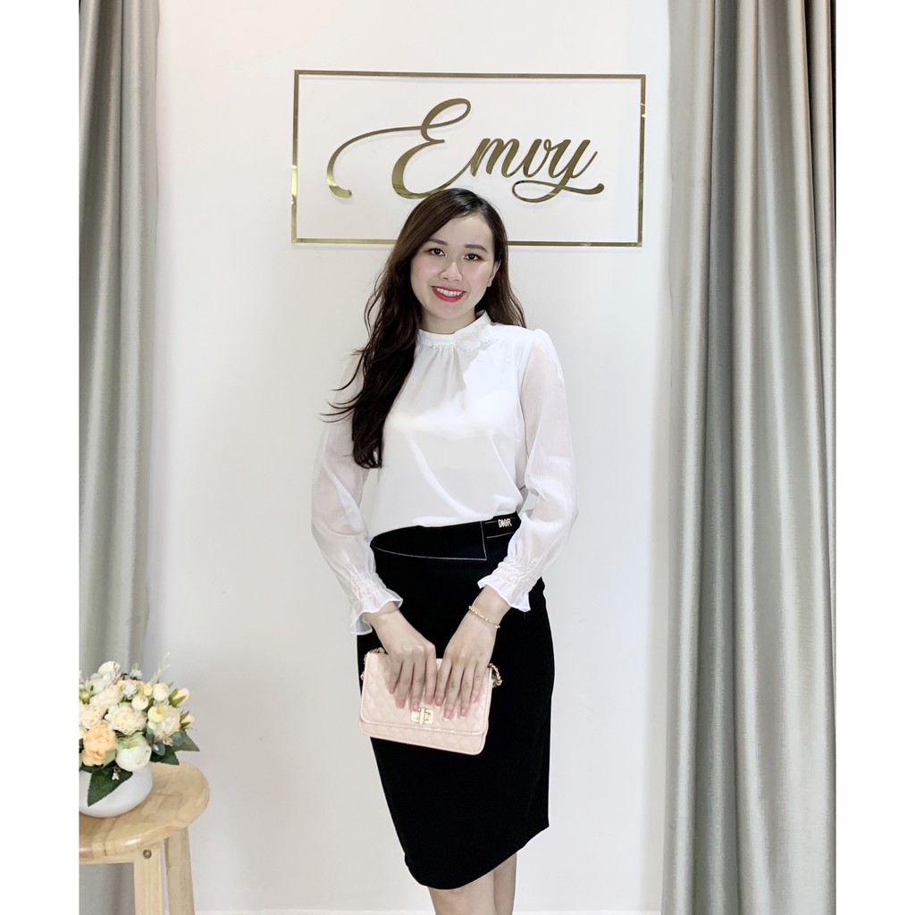 Áo sơ mi nữ công sở tay lỡ chất đũi lụa cổ tròn vai bồng sang trọng, nhẹ nhàng. Mã EMVY HH8