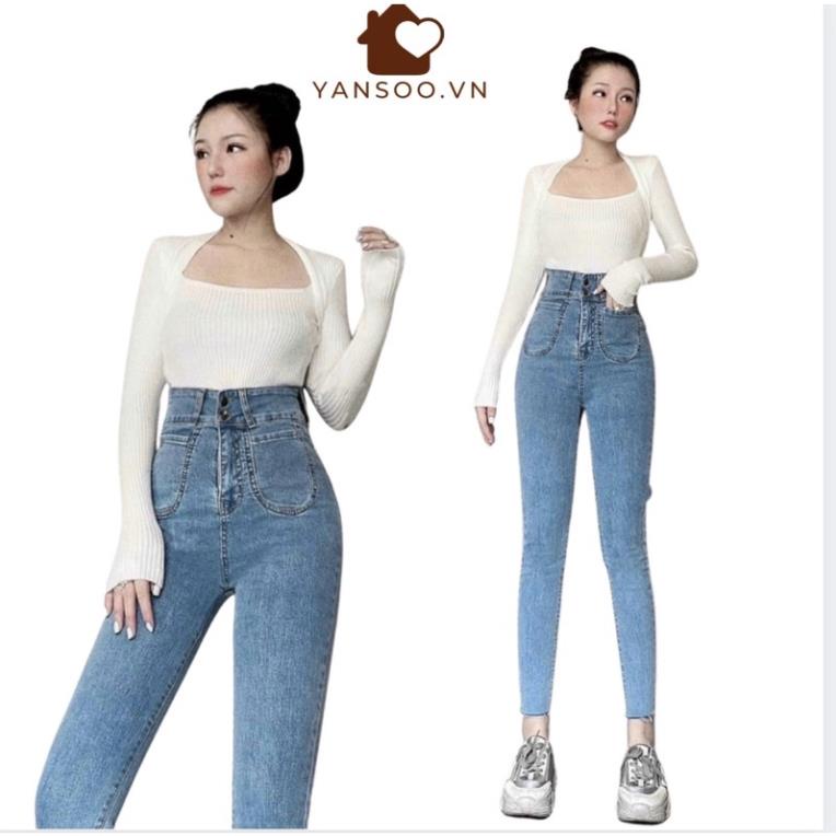 Quần bò ôm cạp cao , Jean bó hai túi trước tròn hách dáng hai khuya cạp YANSOO !