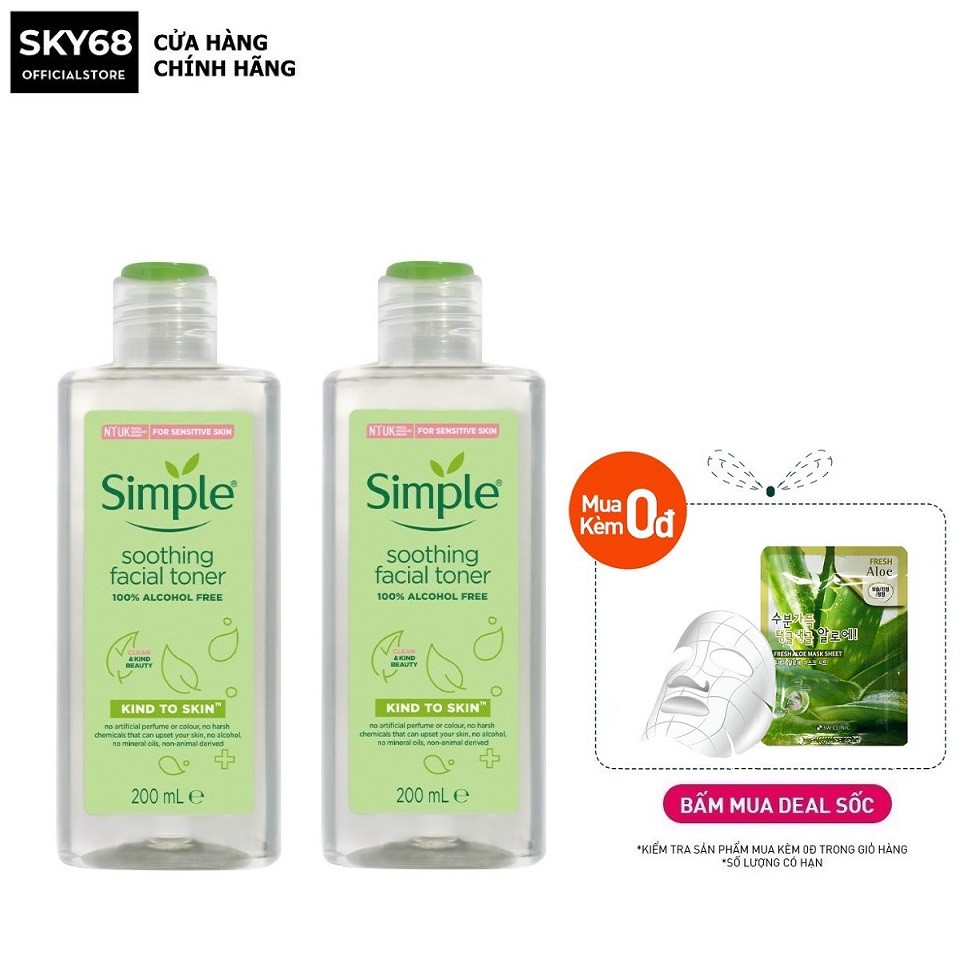 Combo 2 Chai Nước Hoa Hồng Simple Cân Bằng Da Dịu Nhẹ Kind To Skin Soothing Facial Toner 200ml x 2