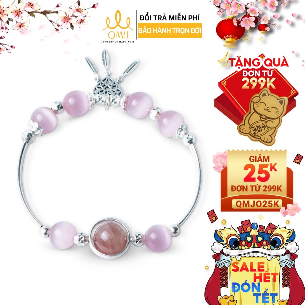 Vòng tay nữ bạc hồng nhan mix charm đá và bạc 925 cao cấp - Q426