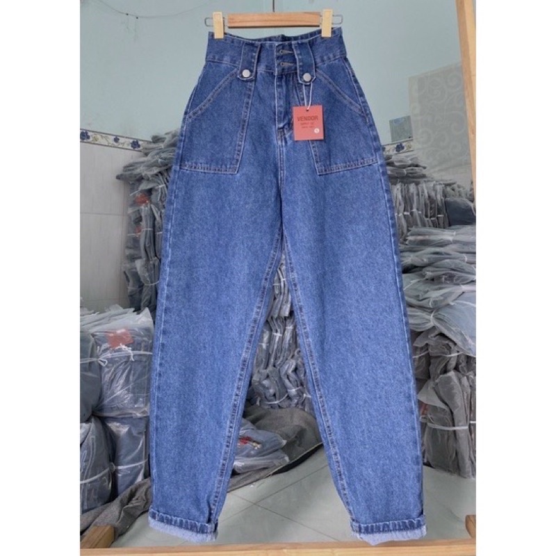 Quần jean baggy chất đẹp không dãn hai khuy trước