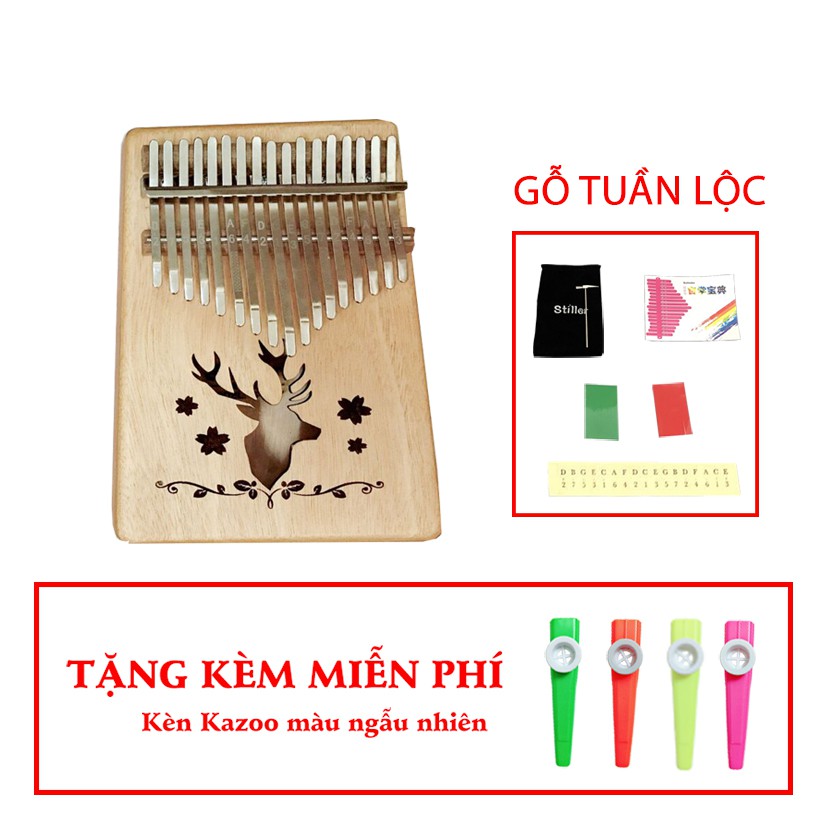 Đàn Kalimba 17 phím WOIM Gỗ Tuần Lộc Tặng kèm kèn Kazoo