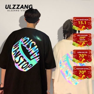 Áo thun tay lỡ ULZZANG cotton dáng unisex in hình wanstop phản quang 7 màu