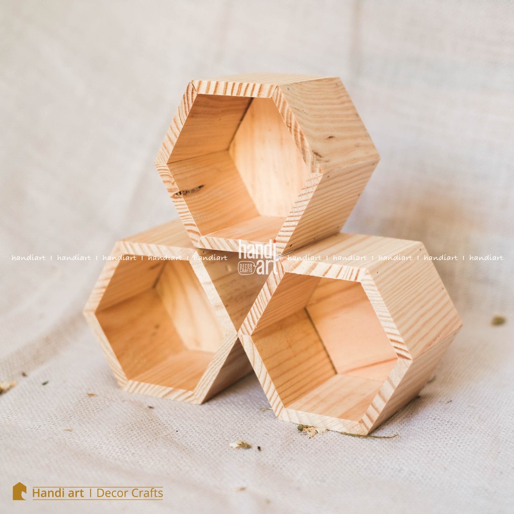 Chậu gỗ lục giác, chậu gỗ cắm hoa - wooden pots