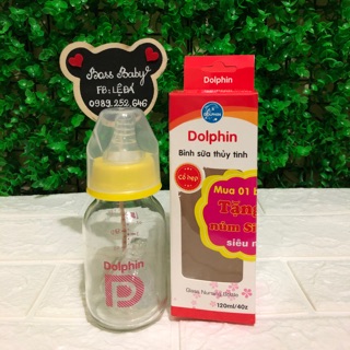 (Tặng thêm 1 núm) Bình thuỷ tinh Dolphin 120ml