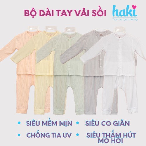 Bộ quần áo dài tay cài giữa vải gỗ sồi(Modal) cao cấp cho bé HAKI BM003