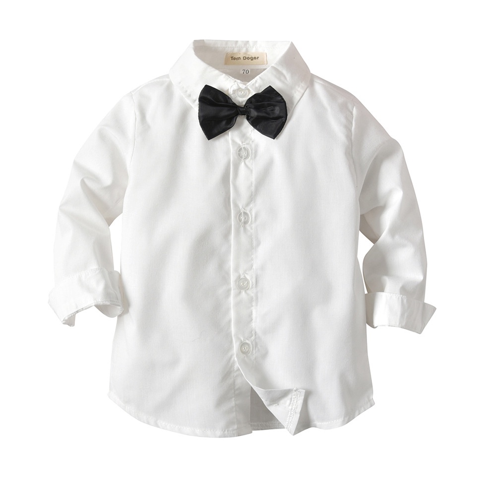 Set Đồ 3 Món Gồm Áo Sơ Mi Cotton Thắt Nơ + Áo Sơ Mi + Quần Dài Thời Trang Mùa Thu Cho Bé Trai 0-5