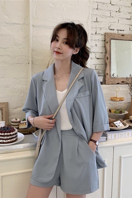 Women's Korean style suit suit casual loose suit jacket shorts two-piece suit