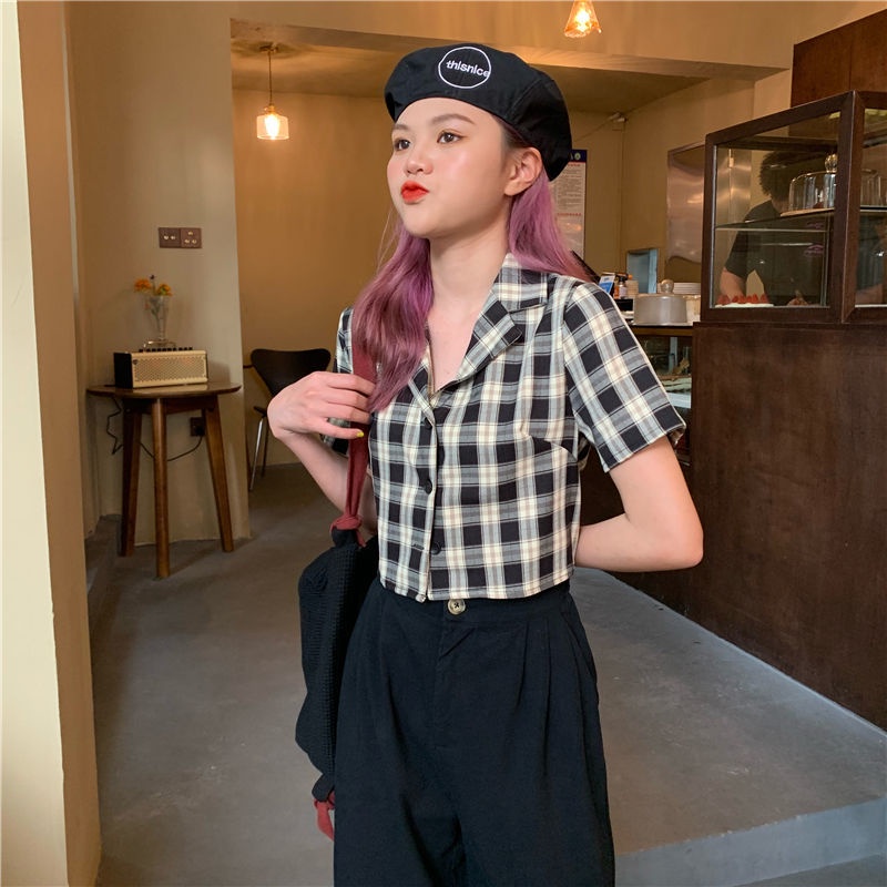 Áo Sơ Mi Croptop Tay Ngắn Phong Cách retro Mới