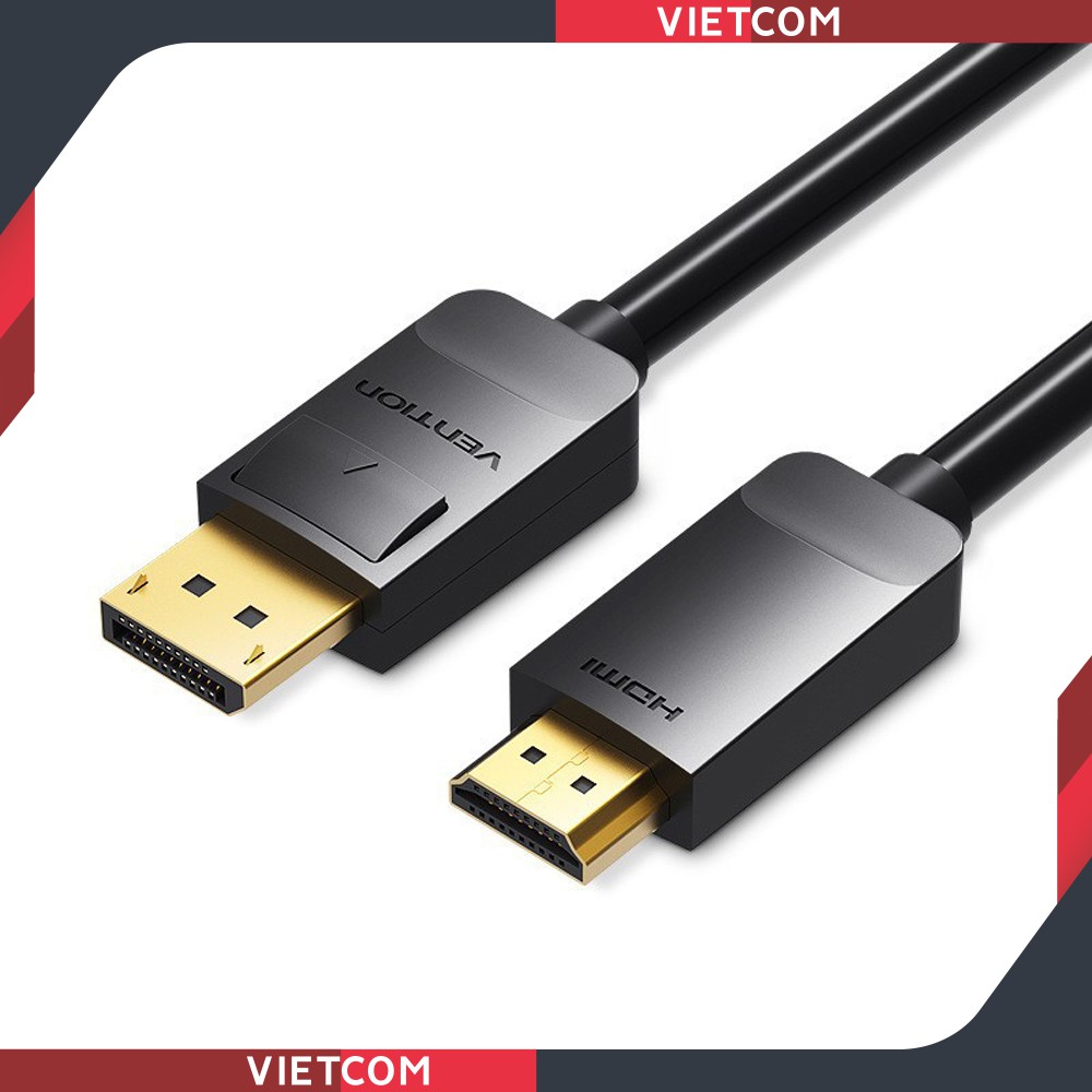 Cáp Displayport To Hdmi Dài 1.5M Mạ Vàng - Thương Hiệu Vention - Hỗ trợ độ phân giải 1080P/60Hz & 4K/30Hz