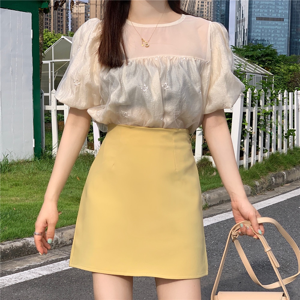 Chân Váy Chữ A Lưng Cao Màu Sắc Xinh Xắn Cho Nữ