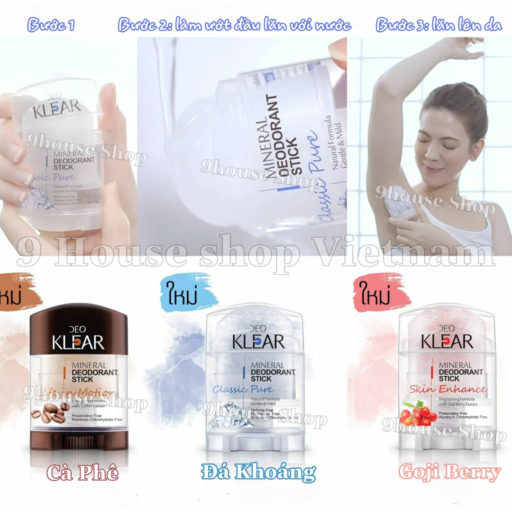 01 Lăn Đá Khoáng Deo KLEAR MINERAL DEODORANT STICK Thái Lan 70gram - 9housevn