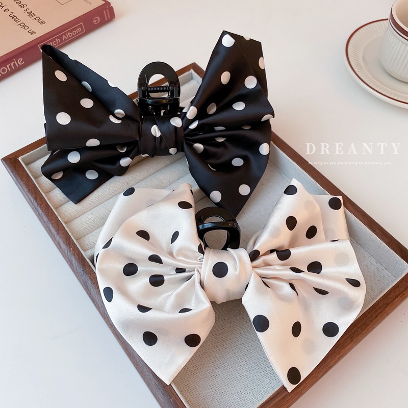 Kẹp Nơ Họa Tiết Chấm Bi Phong Cách Pháp Ngọt Ngào