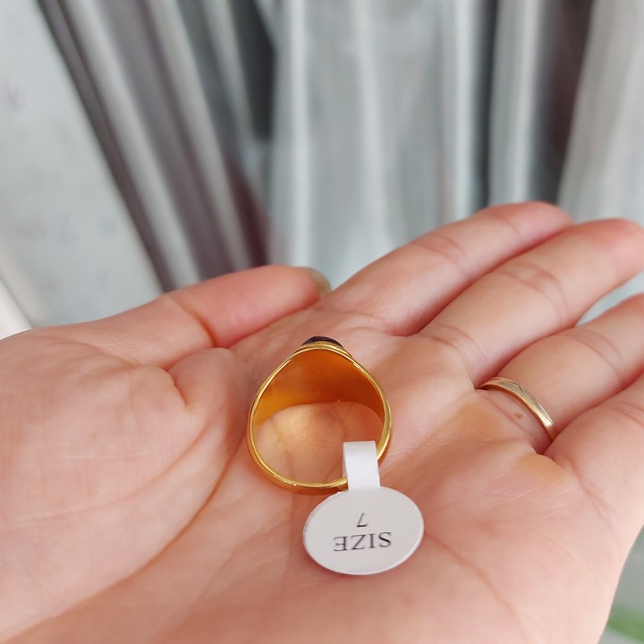 Nhẫn nam titan mạ 18K đá Ovanl mắt mèo M2