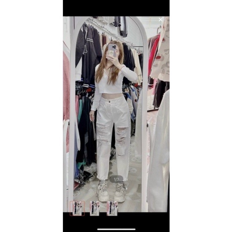 [ ẢNH THẬT ] Quần Bò Nữ ,Quần Jean Baggy Rách Nữ Lưng Cao Cá Tính Phong Cách Trẻ Trung, Cạp Cao Không Dãn Size S,M,L