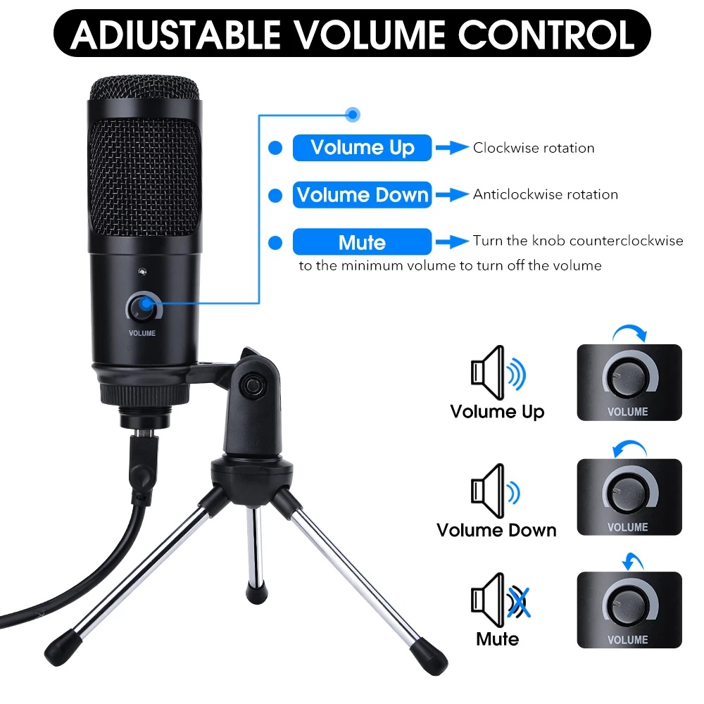 Micro điện dung kèm giá đỡ chuyên nghiệp dùng để thu âm hát karaoke làm podcast