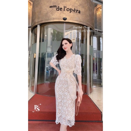 Đầm ren kèm nơ eo