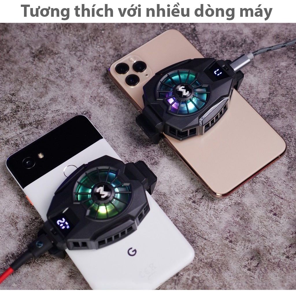 Quạt tản nhiệt điện thoại DL05 siêu lạnh, hiển thị nhiệt độ, led RGB, bản mới nhất