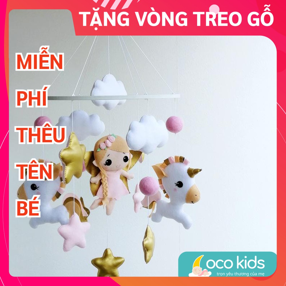 [TẶNG VÒNG TREO + THÊU TÊN BÉ] Đồ chơi treo nôi cũi handmade Coco Kids ảnh thật, tự xoay phát nhạc BÉ GÁI & KÌ LÂN