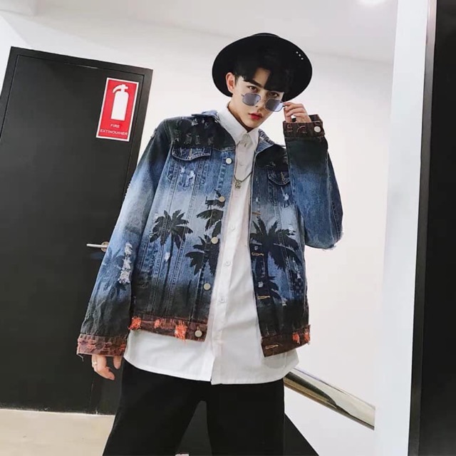 &lt;&lt;Có sẵn&gt;&gt; Áo khoác jean tay dài họa tiết phong cách Hàn Quốc cho nam nữ unisex