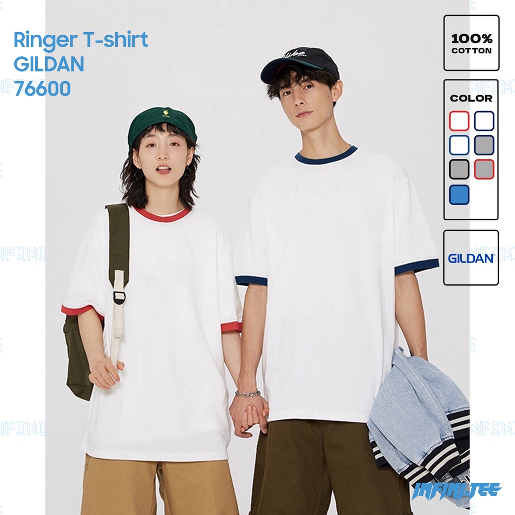 Áo thun INFINITEE Gildan Tay Viền - 76600 Premium Cotton - Adult Ringer T-Shirt