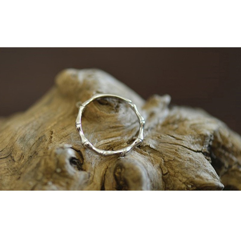 Nhẫn Nữ Cây tre Mỏng Mạ bạc Màu bạc Làm bằng tay Văn học nghệ thuật NH-060