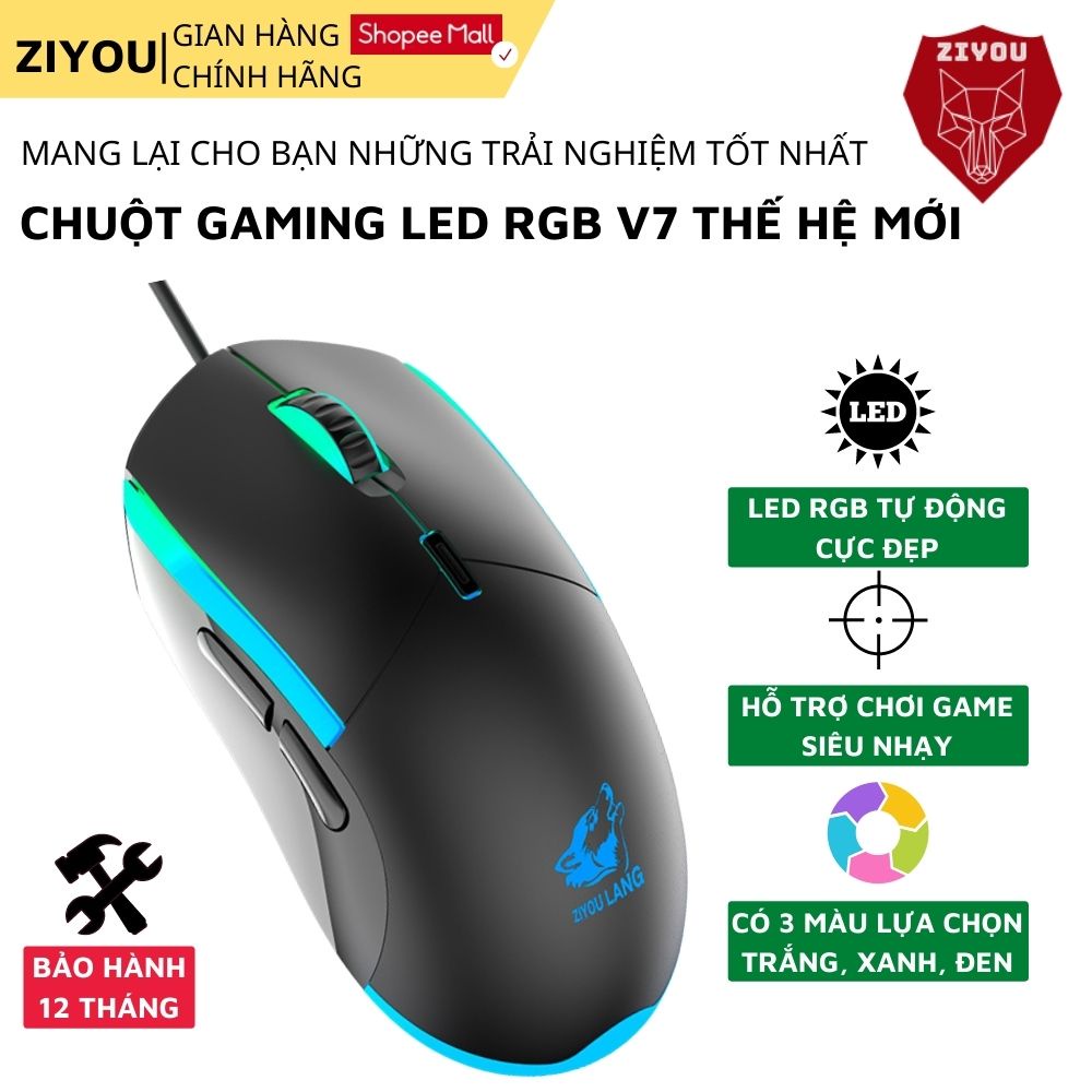 Chuột gaming có dây ZIYOU V7 có đèn led RGB cực đẹp, 3 chế độ dpi phù hợp dùng văn phòng, chơi game cực đã cho máy tính