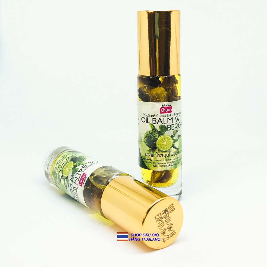 (8cc) Lốc 12 Chai Dầu Gió Lăn Vị Thảo Dược Chanh - Sả - Bạc Hà - Lavender Banna OTOP Oil Balm With Herb Thái Lan