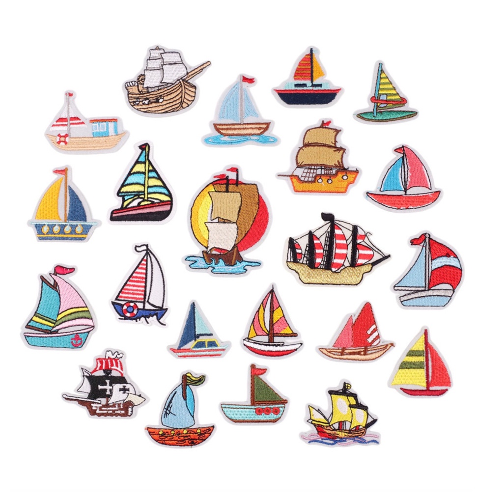 50 MẪU miếng DÁN ỦI quần áo bé GÁI mẫu giáo STICKER THÊU CAO CẤP CÓ SẴN KEO ỦI hình CON THUYỀN CÁ BIỂN