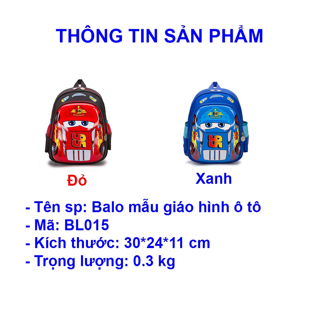 Balo mầm non 3D hình ô tô- BL014 có bánh xe nổi, nhiều ngăn đựng đồ cho bé