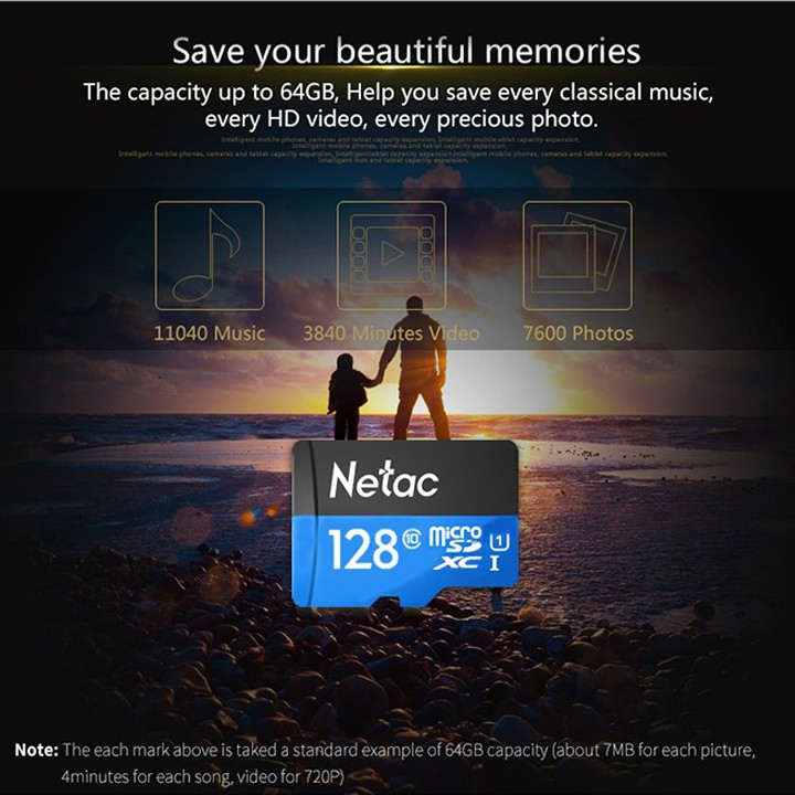 Thẻ nhớ MicroSDHC Netac 128GB tốc độ class 10 chuyên dùng cho Camera Bảo hành 12 tháng