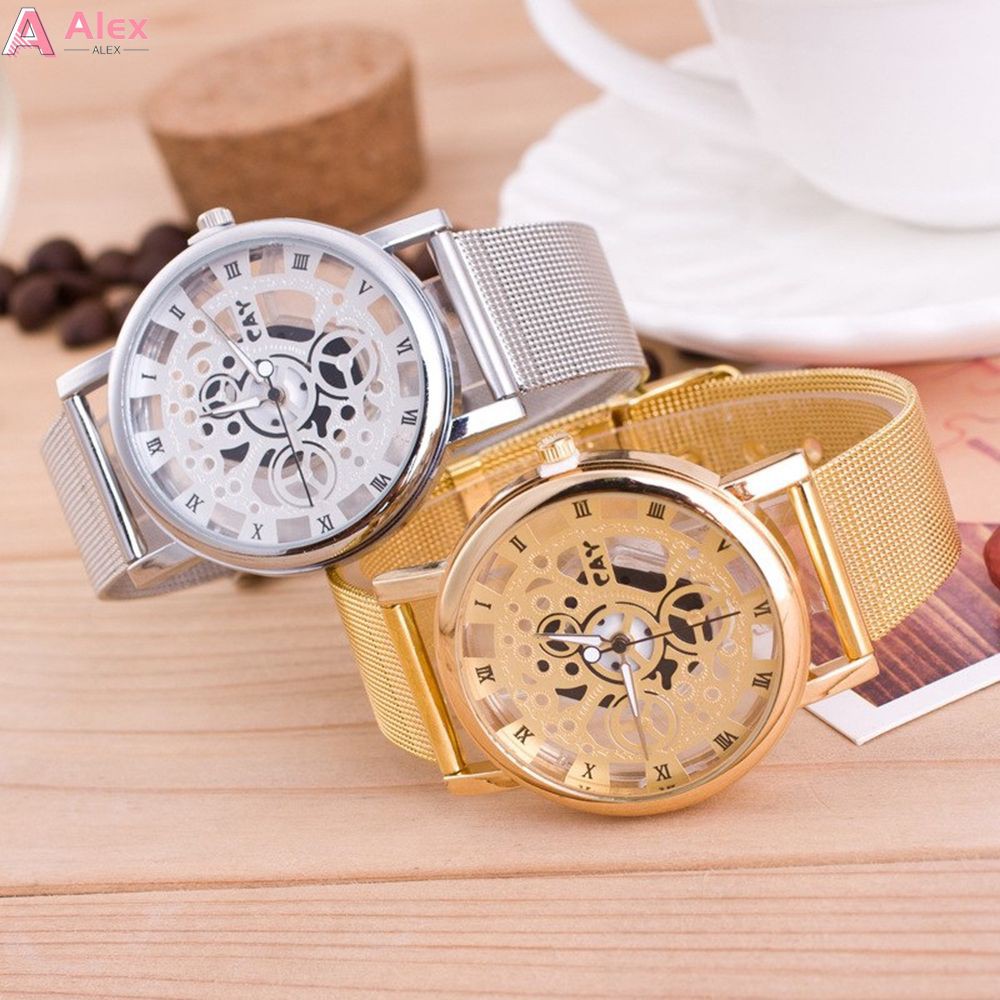 Đồng hồ Quartz lộ máy thiết kế mặt tròn thời trang cho nam và nữ