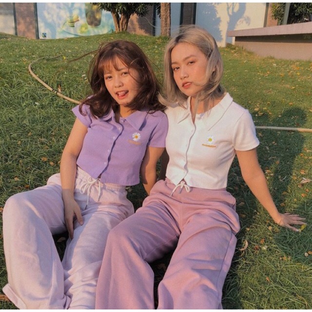 Áo croptop daisy polo thêu hoa, Áo thun cổ bẻ nữ - Colory Shop